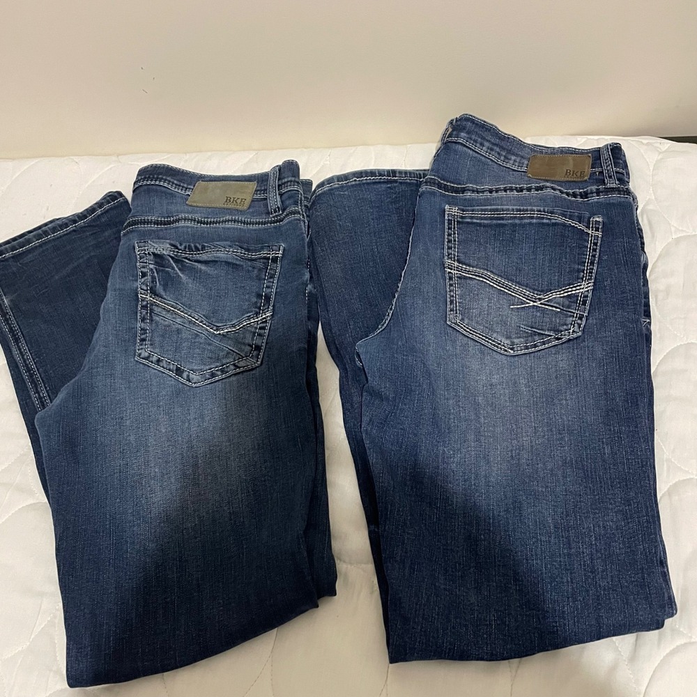Lot of 2,BKE Jake Straight Leg Jeans Mens 34x32 Medium Wash Stretch Denim Blue